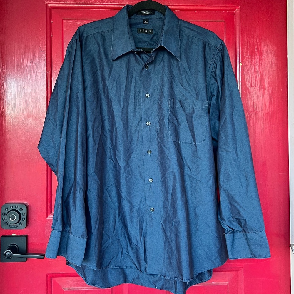 Regis Men's XL Long Sleeve Shirt Blue Metallic Iridescent Color Unique Wedding